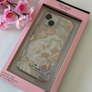 Kate Spade iPhone 13 clear gold pink floral phone case new NWT